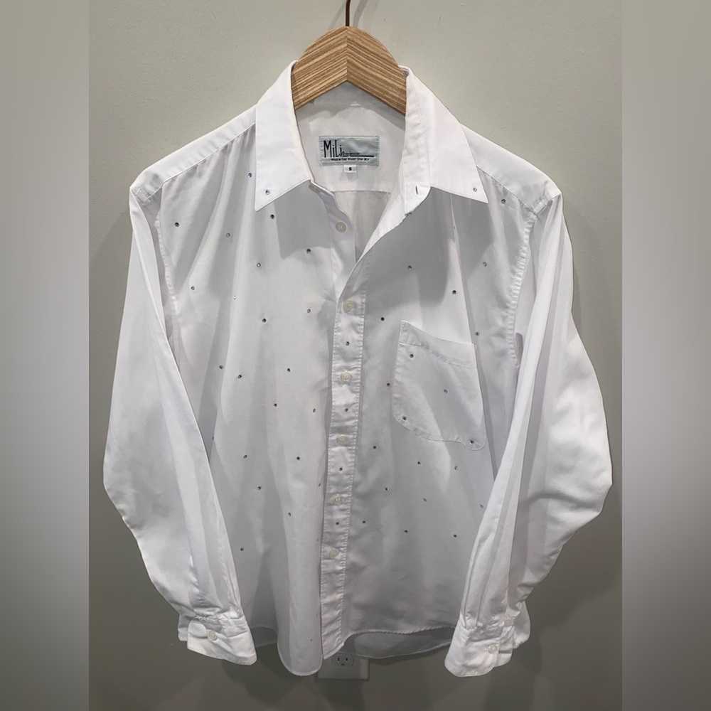Mili Designs Rhinestone White Button Down Collared Long Sleeve Top Women’s Small